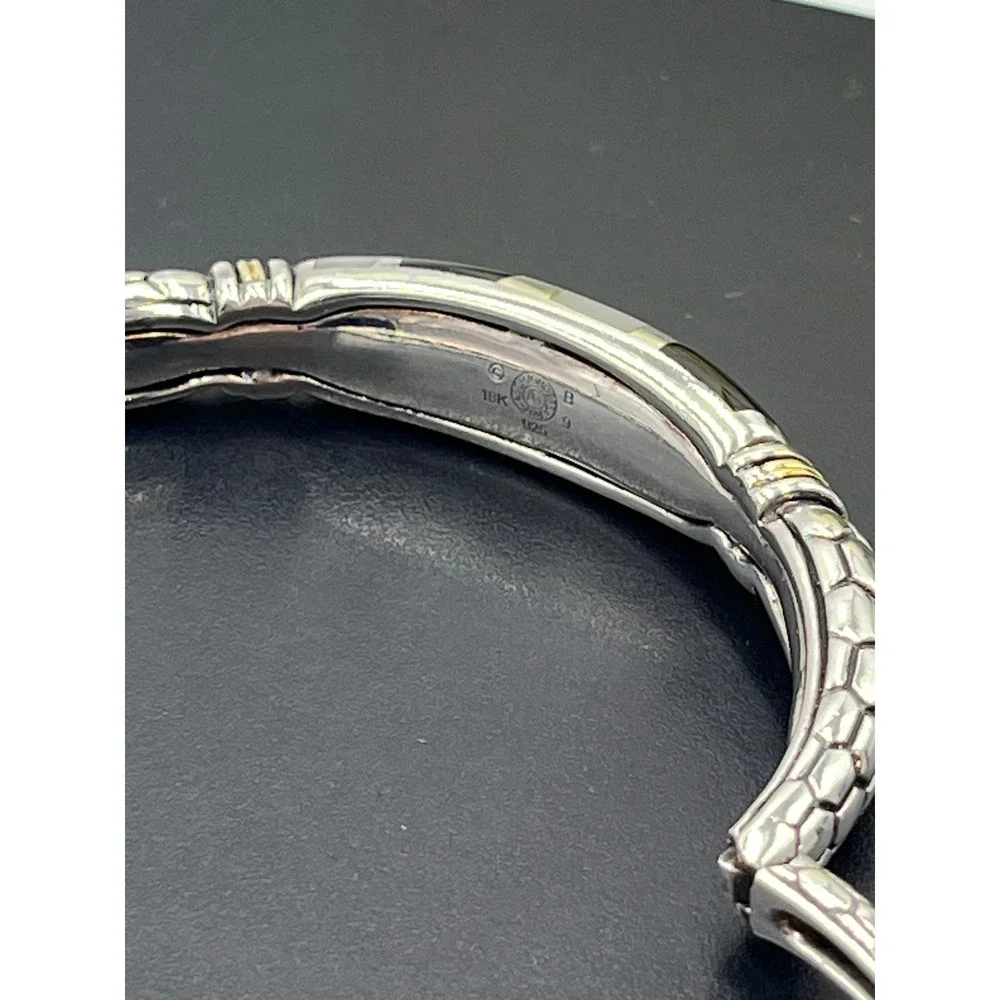 Asch Grossbardt Sterling Silver 18K Onyx Mother of Pearl Inlay Cuff Bracelet